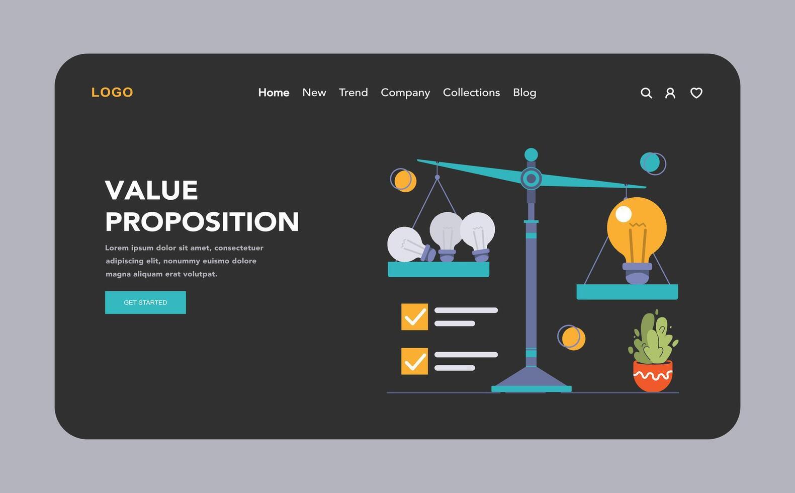 Competitive advantage dark or night mode web or landing set. Advertising vector