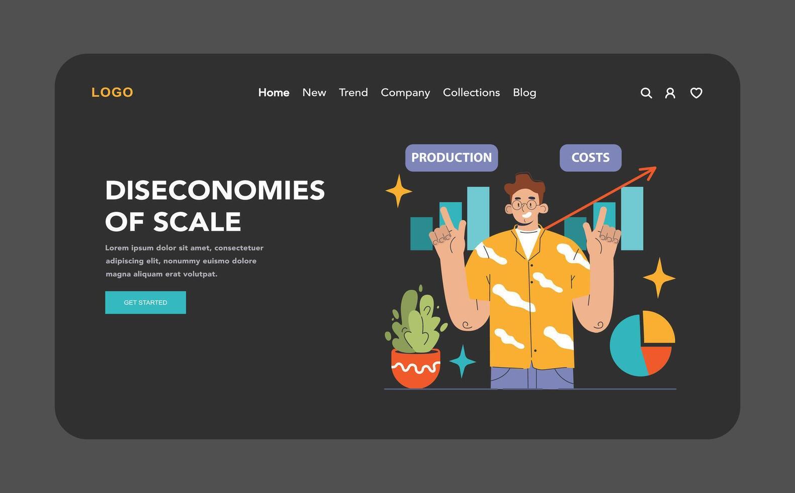 Economies of scale dark or night mode web or landing. Company vector