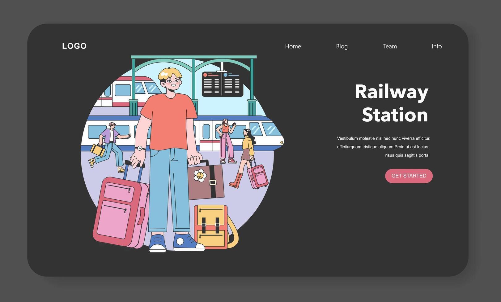 Train trip web banner or landing page night or dark mode. vector
