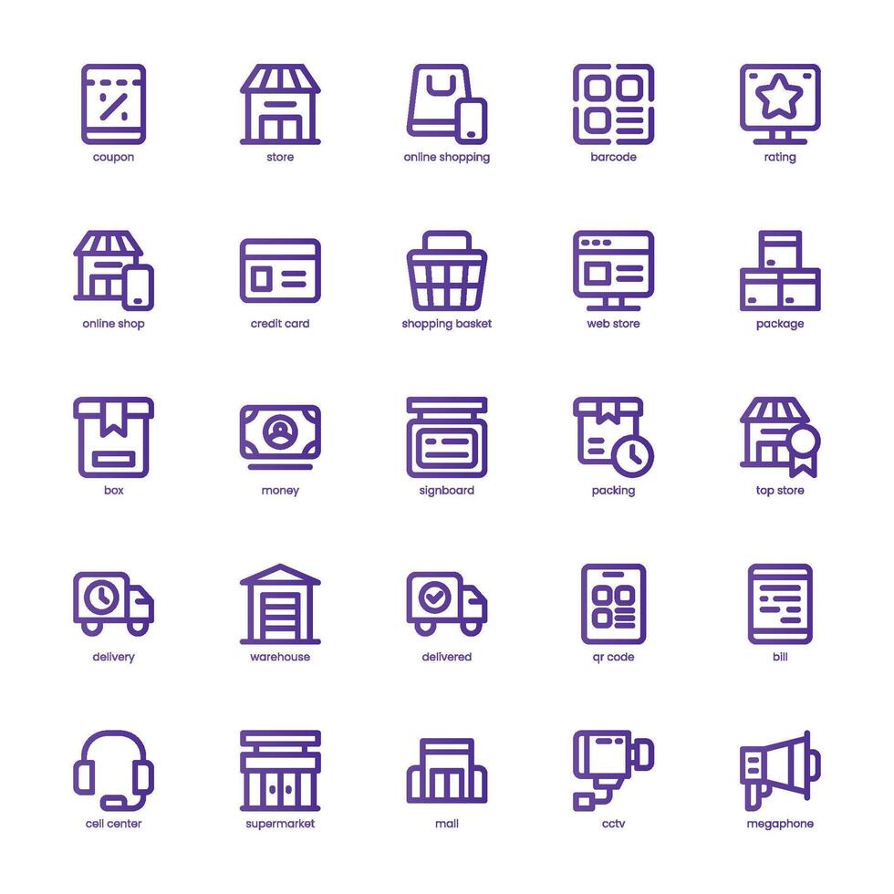 Shopping and Store icon pack for your website, mobile, presentation, and logo design. Shopping and Store icon basic line gradient design. graphics illustration and editable stroke. vector