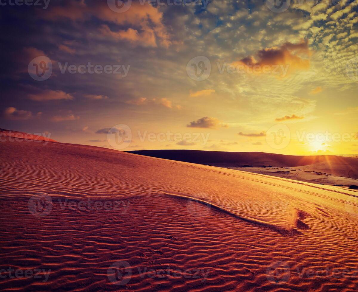 White sand dunes on sunset, Mui Ne, Vietnam photo