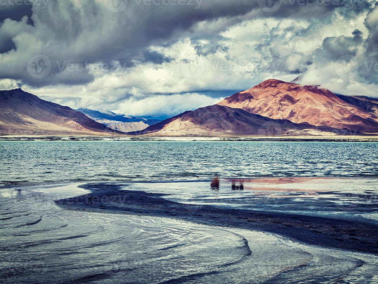 Salt lake Tso Kar in Himalayas. Ladakh, India photo