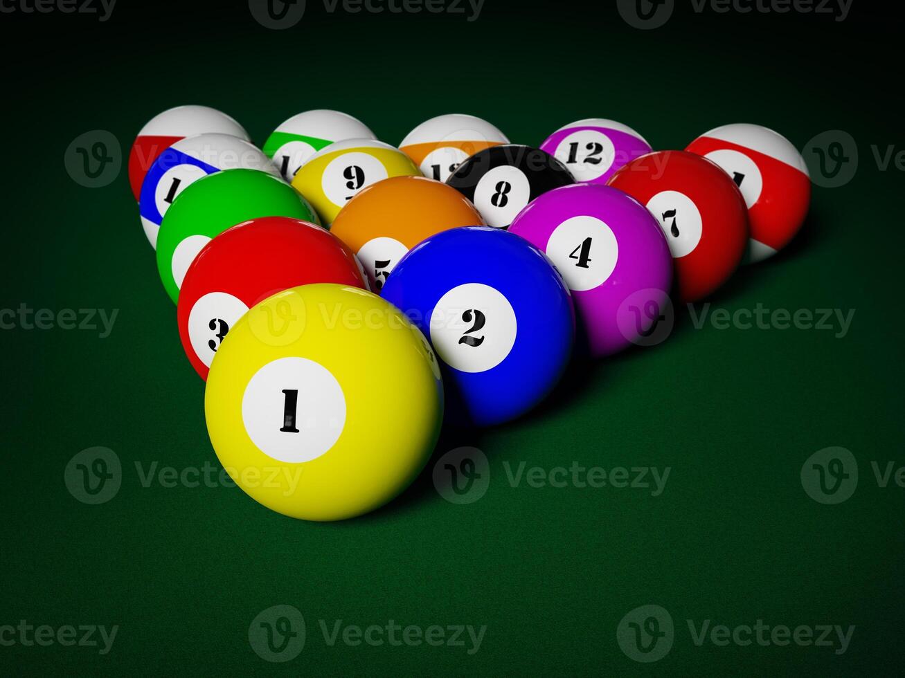 Billiards pool balls on table racked photo