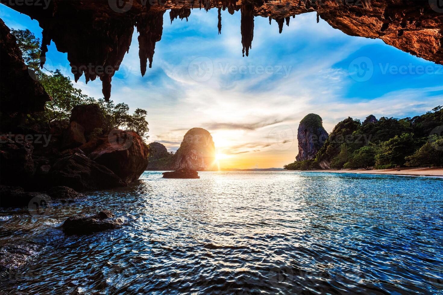 Sunset on Pranang beach. Railay , Krabi Province Thailand photo