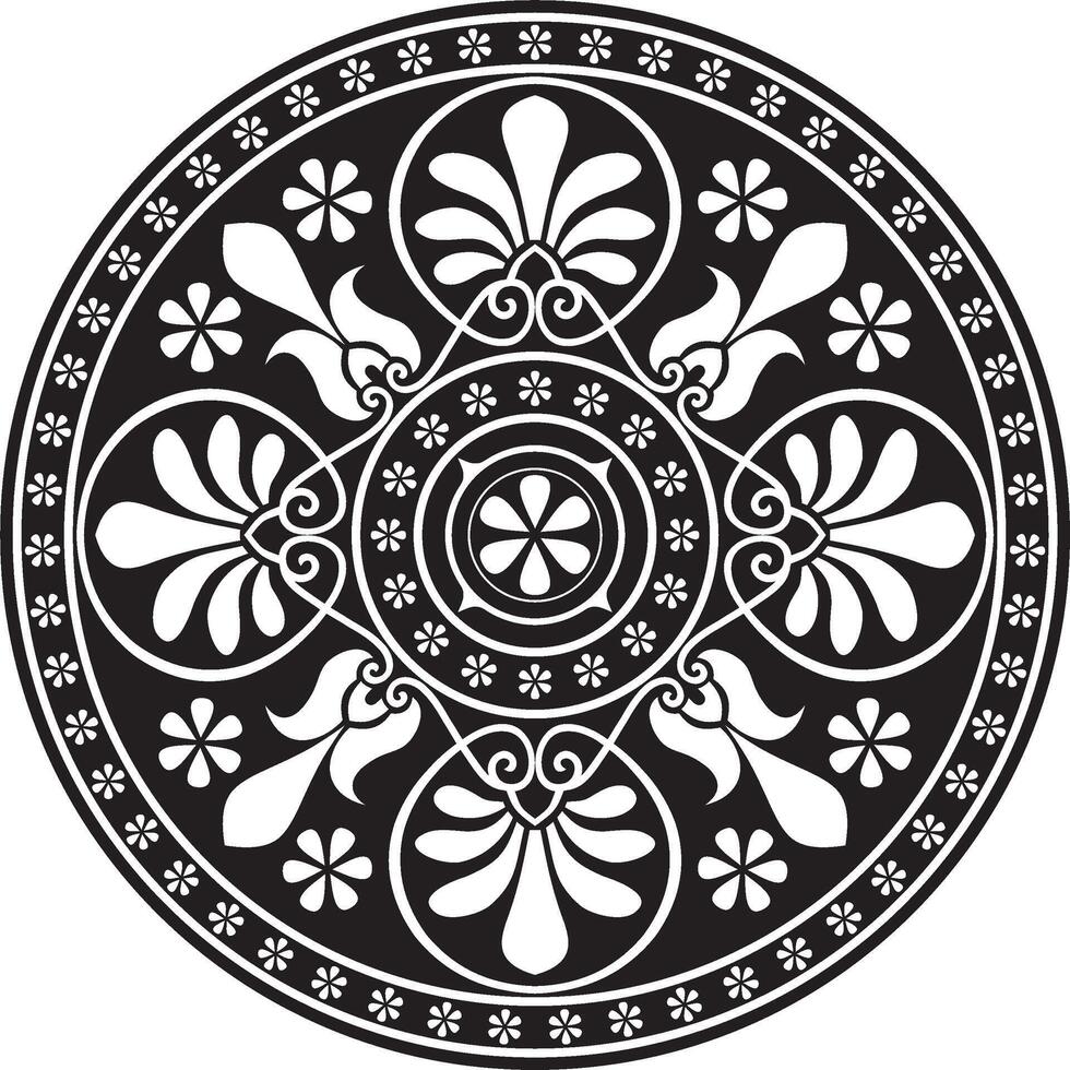 negro monocromo clásico griego redondo ornamento. circulo de antiguo Grecia y el romano imperio. bizantino pintura de paredes, pisos y techos decoración de europeo palacios vector