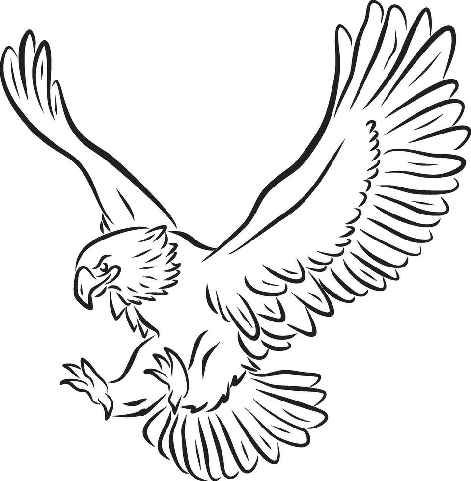 black outline of an attacking eagle. Predatory big bird hunts prey. vector