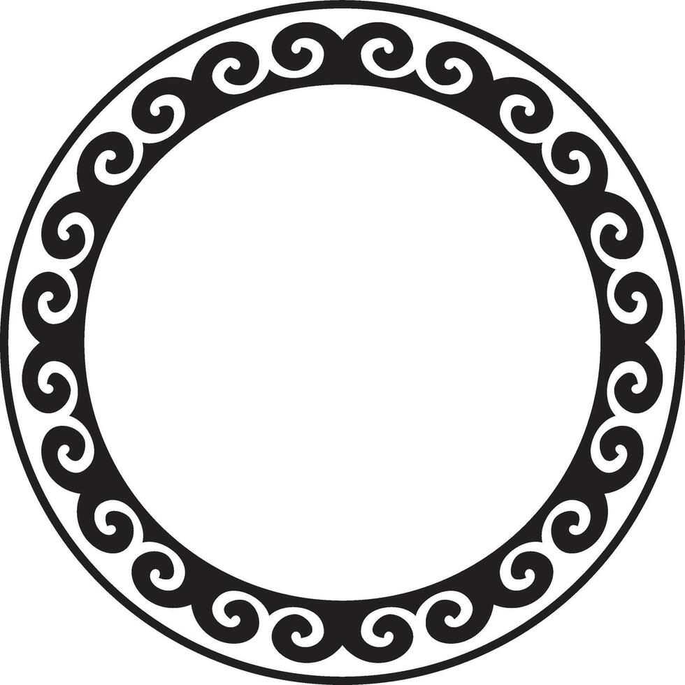 black monochrome round Kazakh national ornament. Ethnic pattern of the peoples of the Great Steppe, Mongols, Kyrgyz, Kalmyks, Buryats. circle, frame border vector