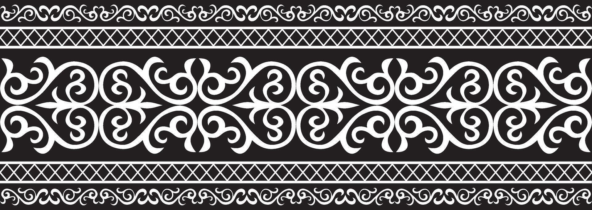 monochrome Kazakh national seamless ornament. Endless pattern border, frame of the nomadic peoples of the great steppe. Turks, Kyrgyz, Mongols, Tatars, Kalmyks, Buryats. vector