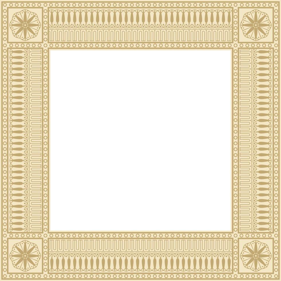gold square classic greek meander ornament. Pattern of ancient Greece. Border, frame of the Roman Empire vector