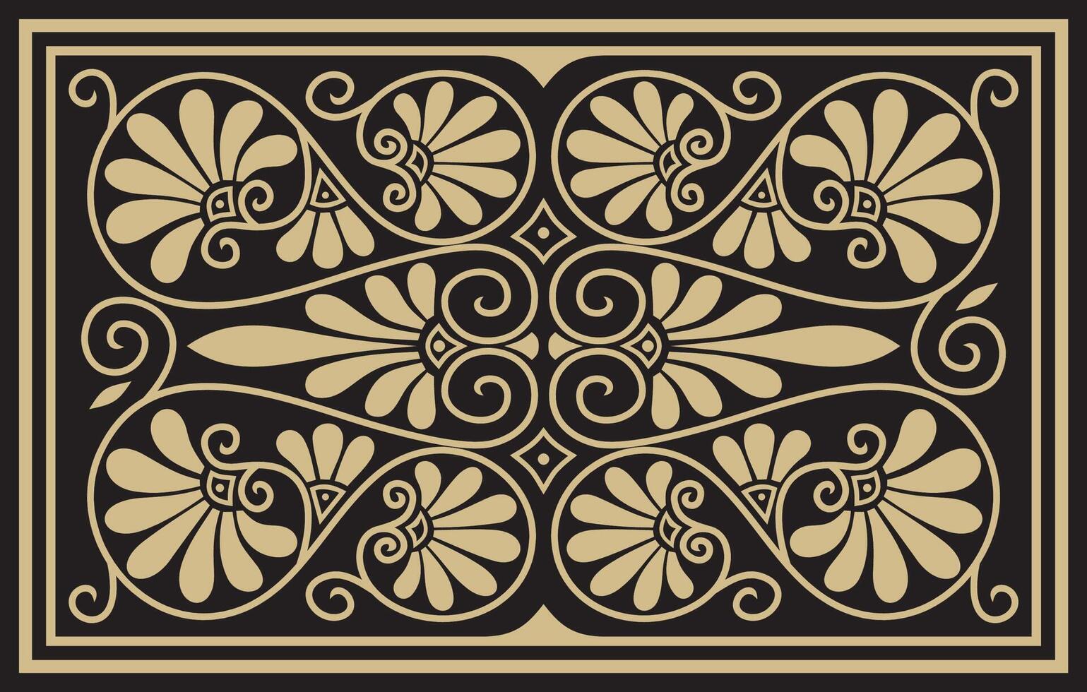 square classic black and gold european ornament. pattern rectangle tiles of ancient Greece and the Roman Empire vector