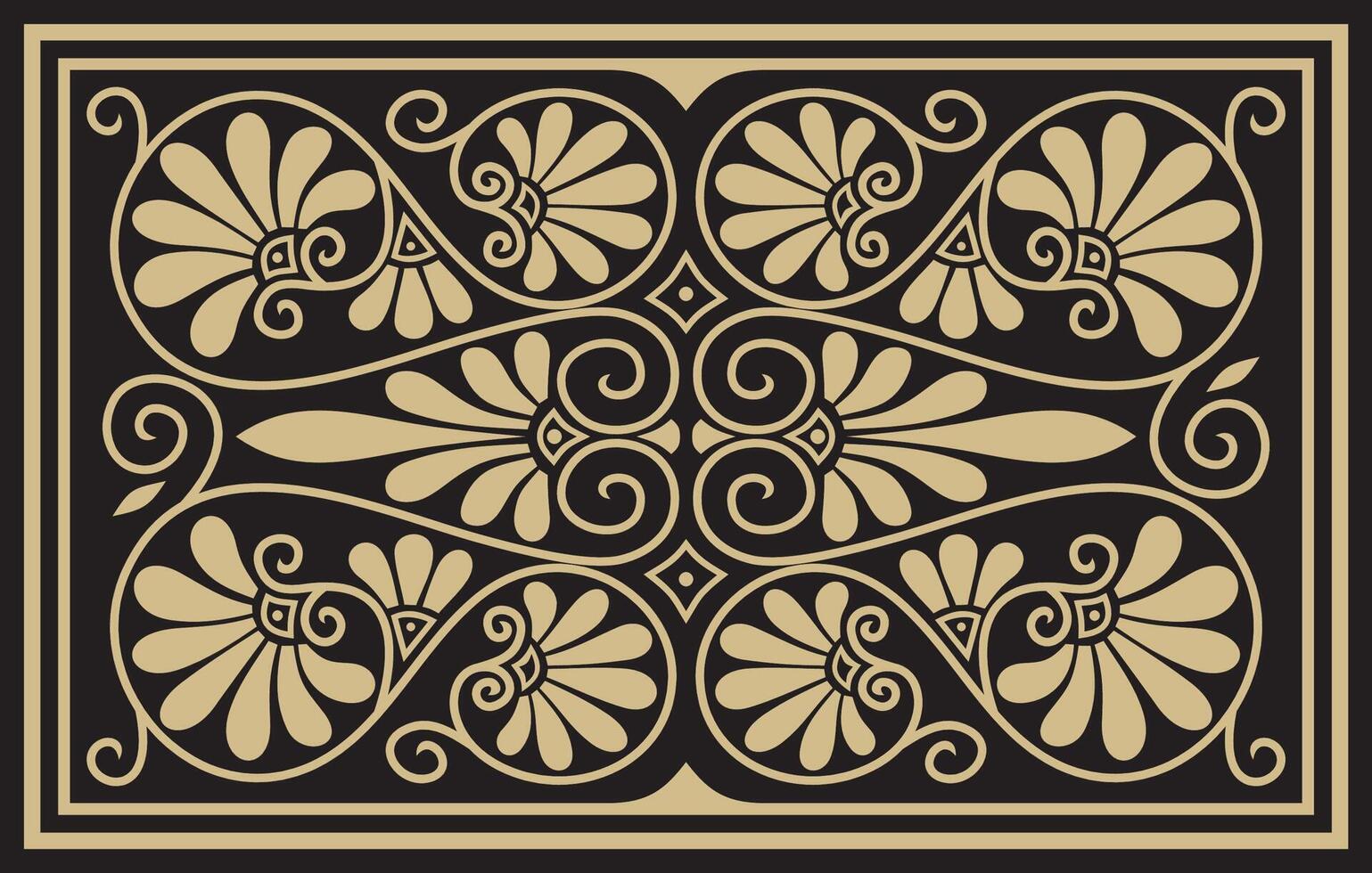 square classic black and gold european ornament. pattern rectangle tiles of ancient Greece and the Roman Empire vector