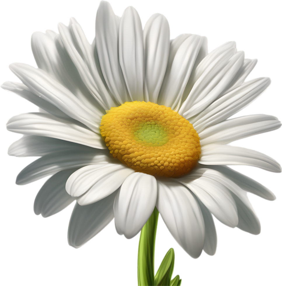 A cartoon daisy with green leaves and bright white petals. Ai-generated. png