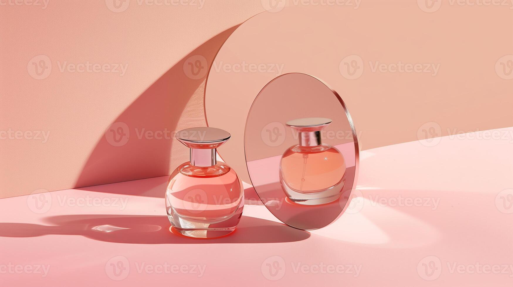 A perfume bottle and label on a pastel background. photo