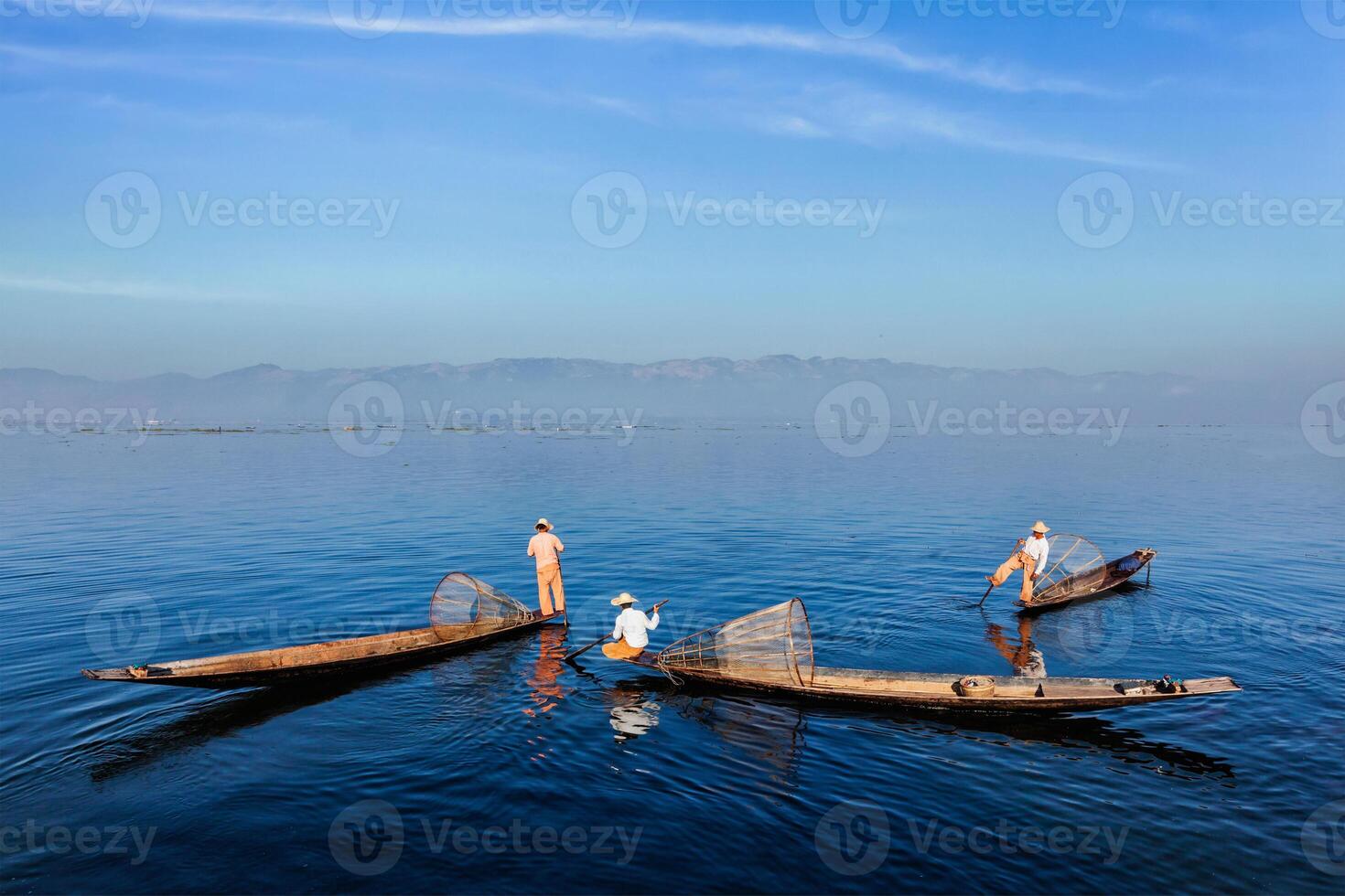 Traditional Burmese fisherman at Inle lake, Myanmar photo