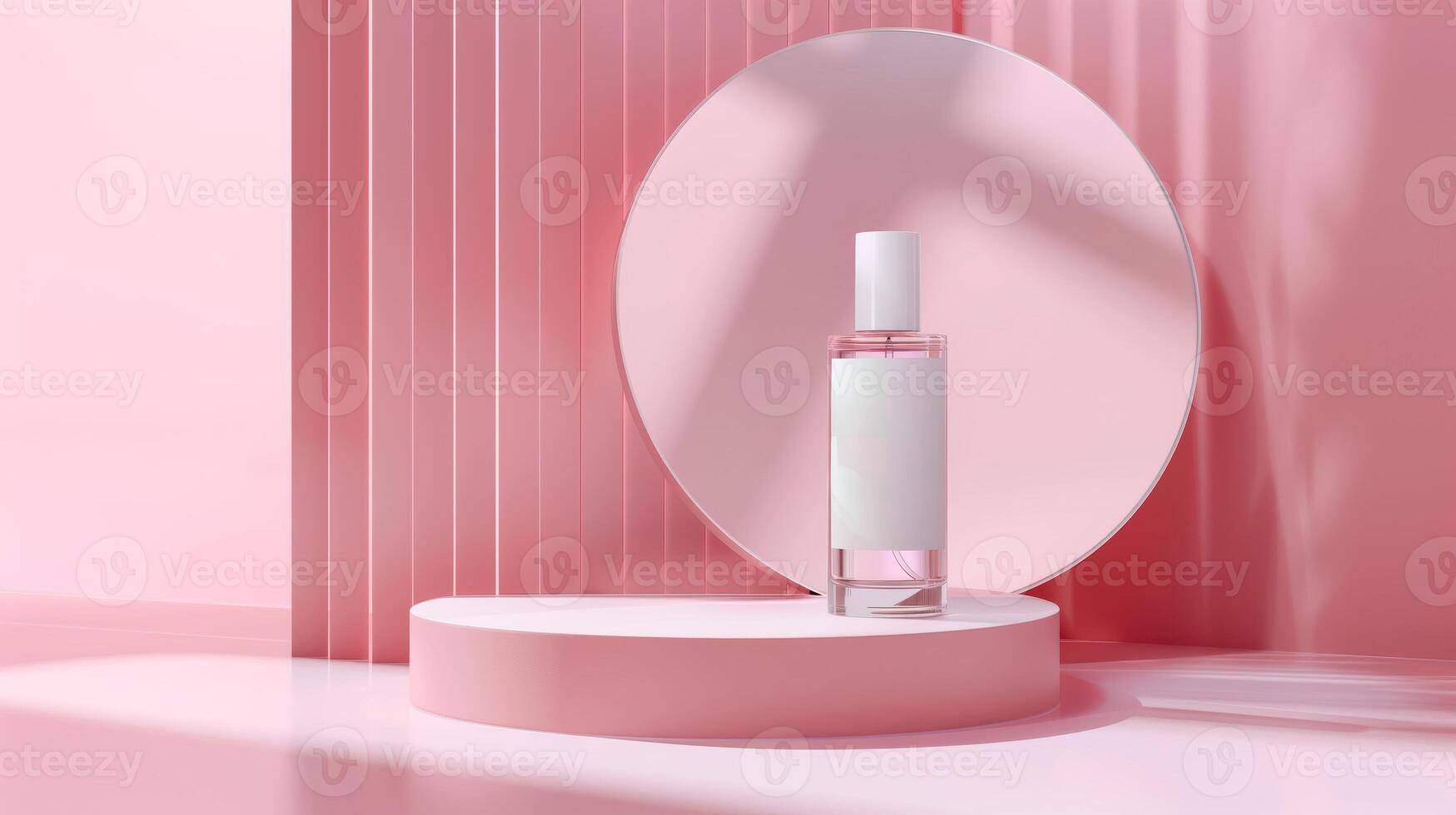 A perfume bottle and label on a pastel background. photo