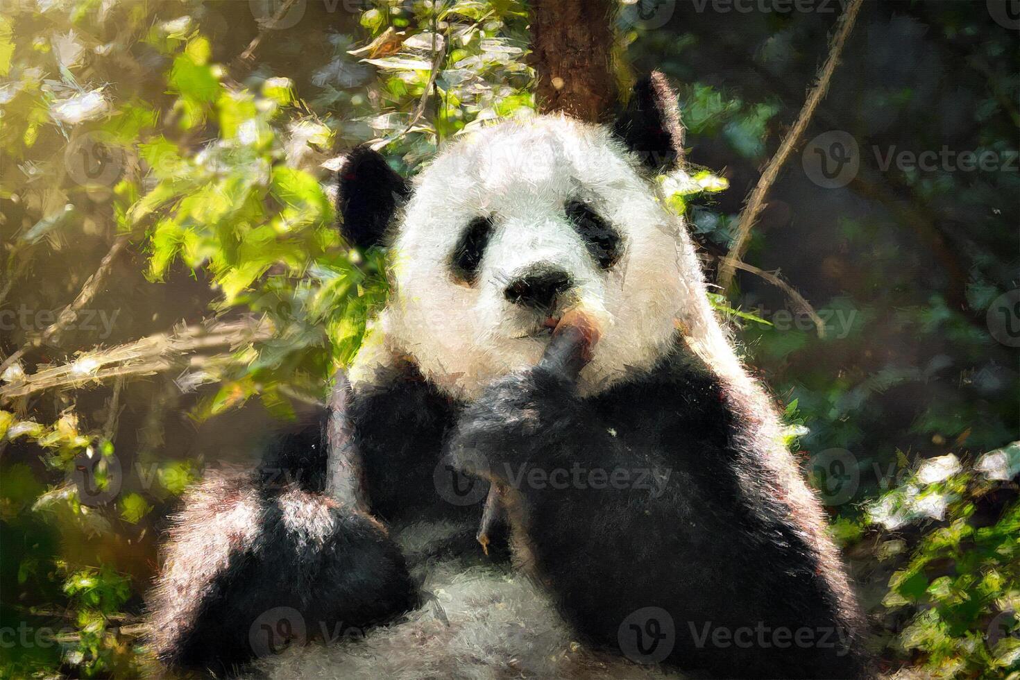 Oil painting of giant panda bear in China photo