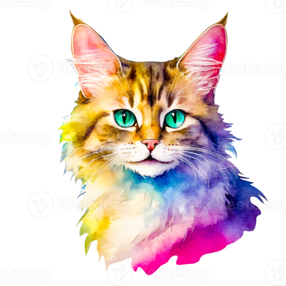 a cat with colorful eyes on a transparent background png
