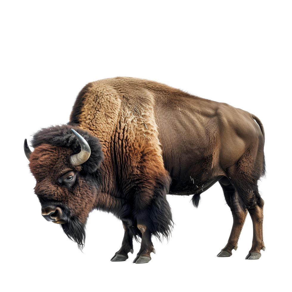 An American bison is standing on a clean background, a american bison isolated on transparent background png