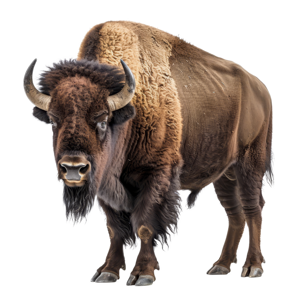 An American bison is standing against a background, a american bison isolated on transparent background png