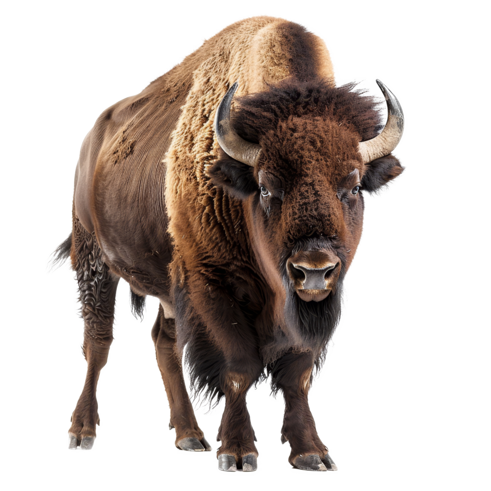An American bison is standing in front of a plain background, a american bison isolated on transparent background png