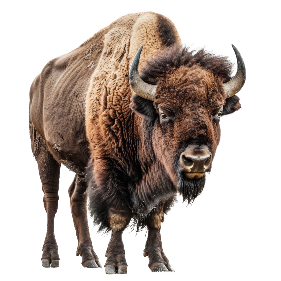 An American bison standing in front of a plain background, a american bison isolated on transparent background png