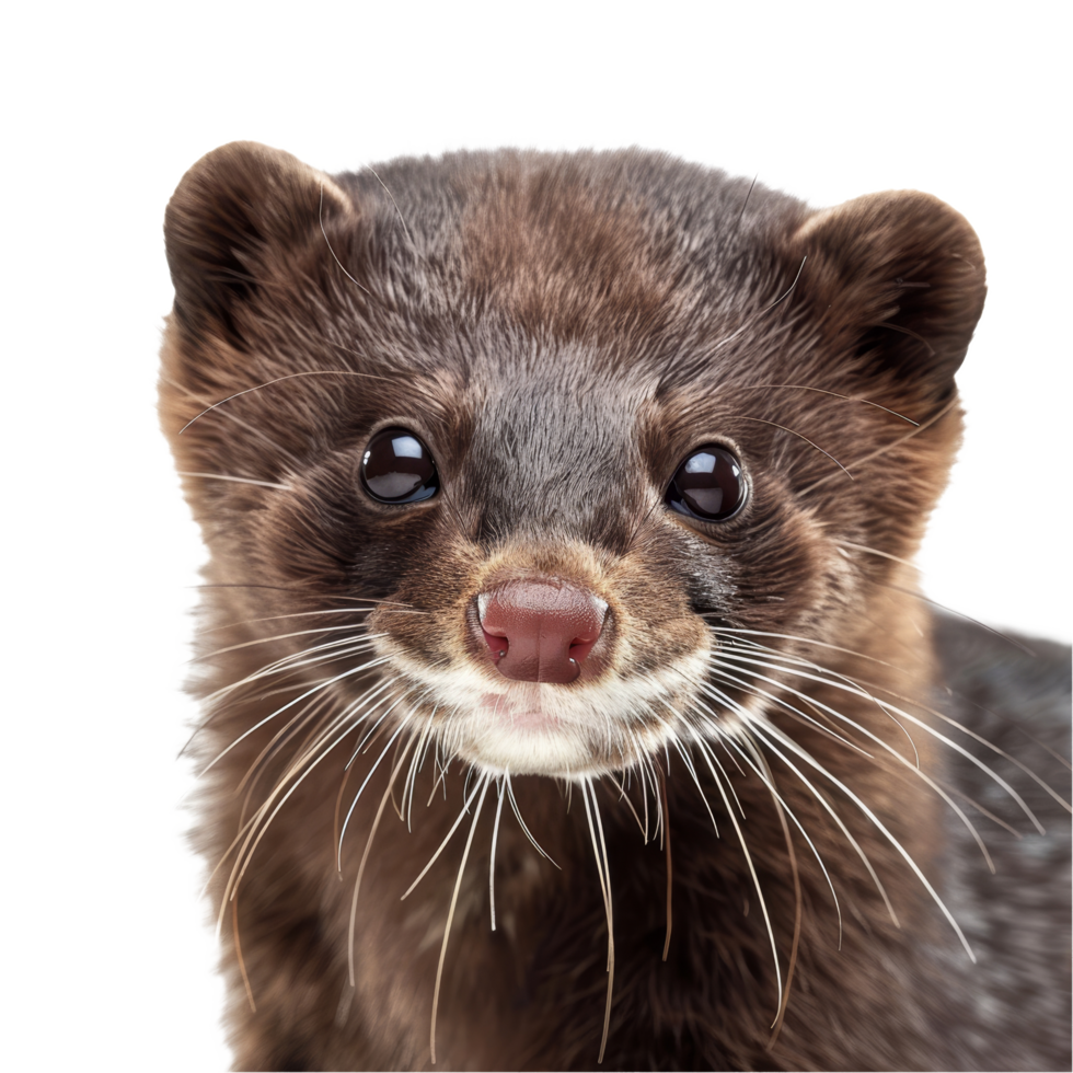 A small ferret up close, standing on a background, a american mink isolated on transparent background png