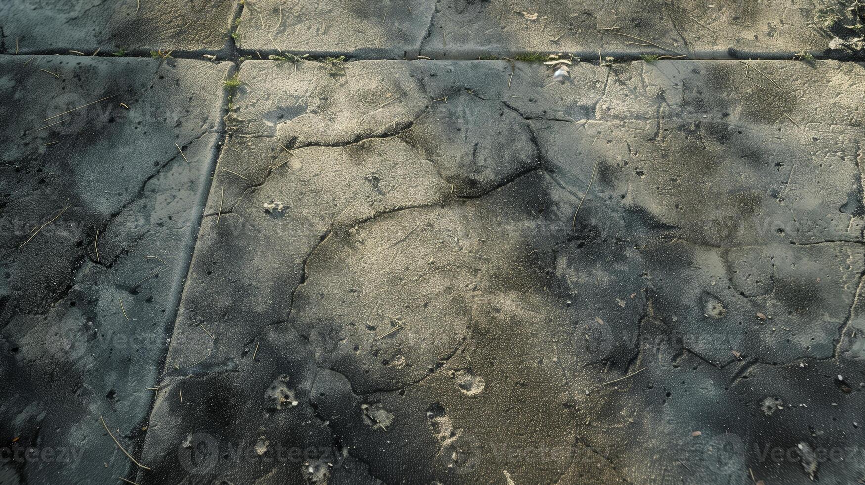 A top-down photography of a dirty driveway with a concrete texture. photo