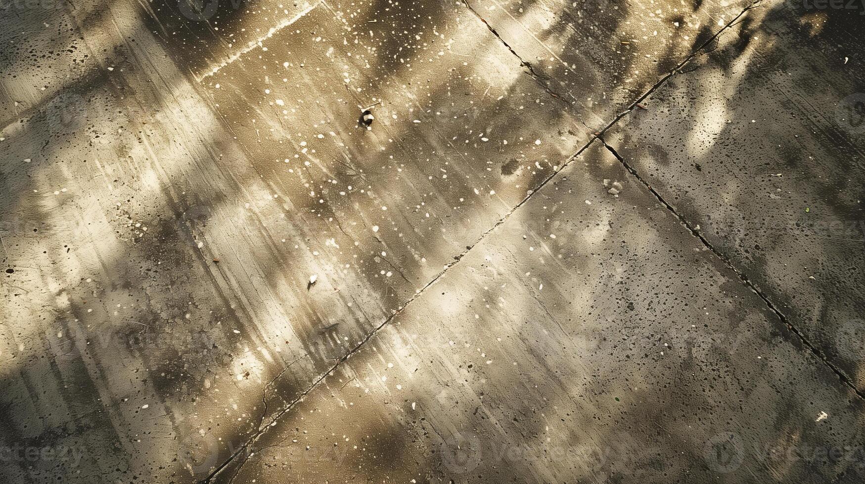 A top-down photography of a dirty driveway with a concrete texture. photo
