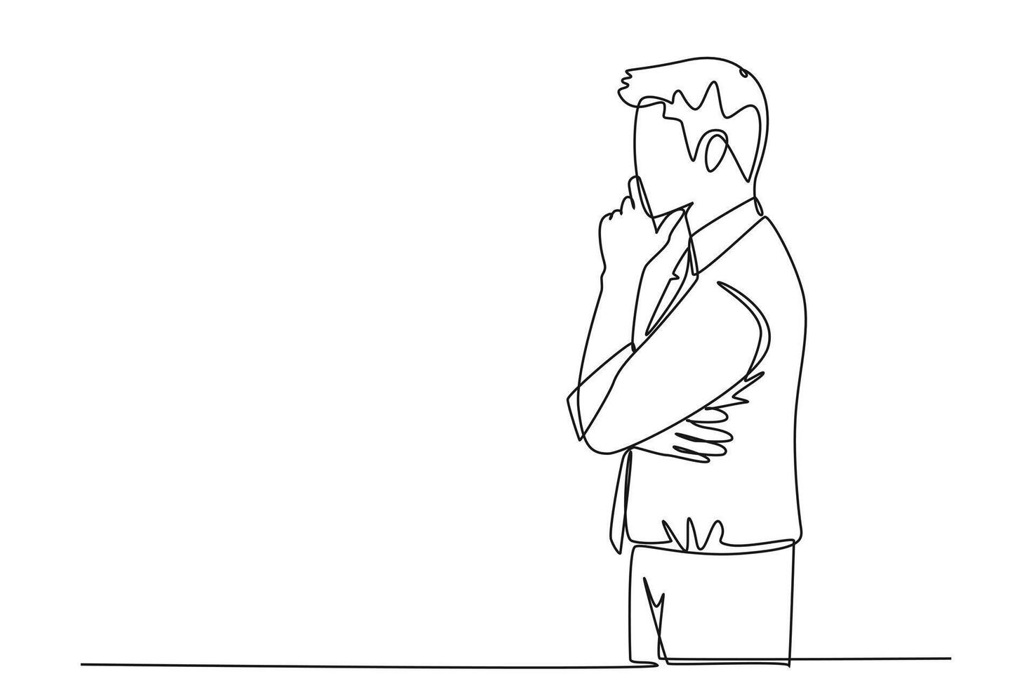 Single continuous line drawing of young male worker seriously staring out of the window from office building. Focus thinking on company growth concept. One line draw graphic design illustration vector