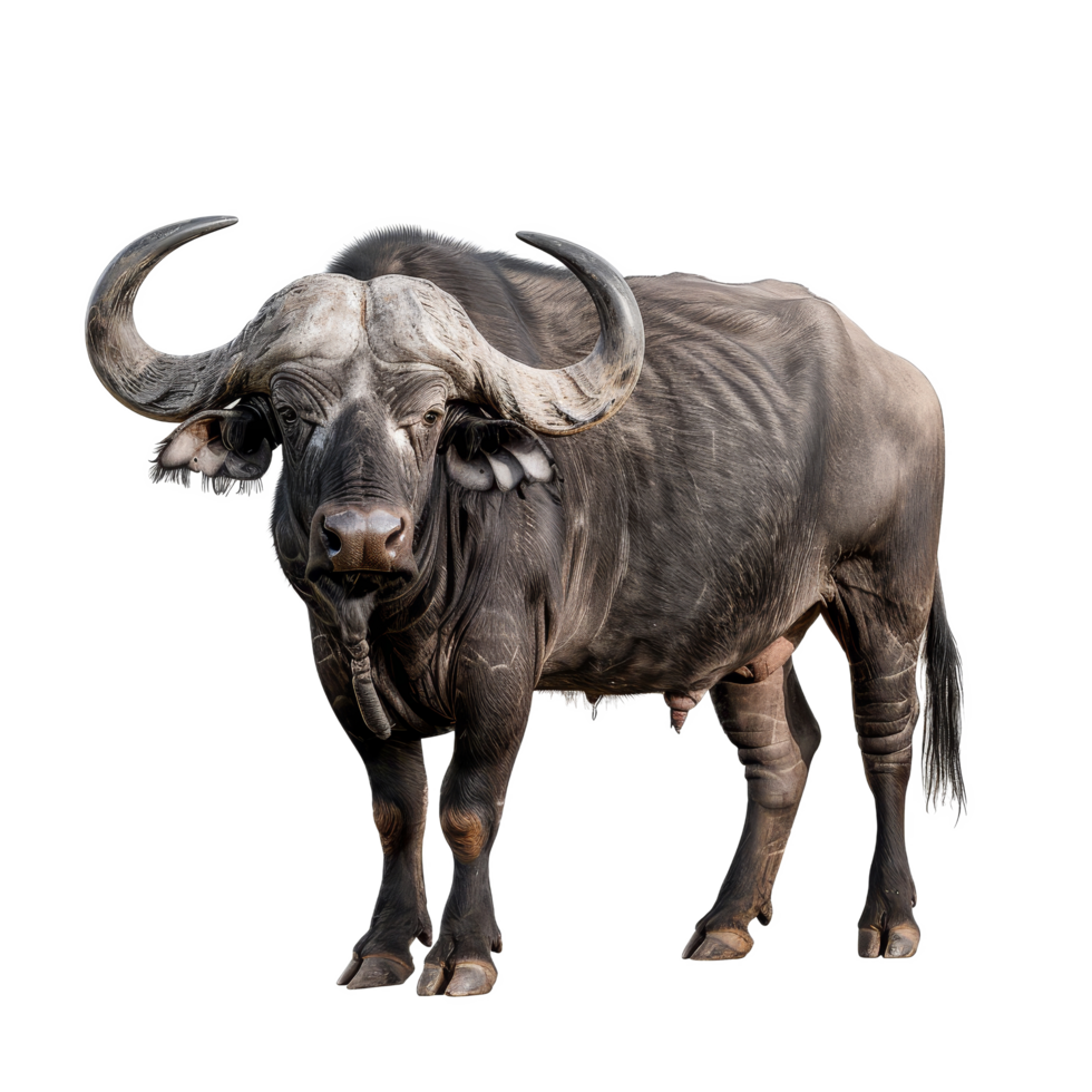 African buffalo standing in front of a plain background, a african buffalo isolated on transparent background png