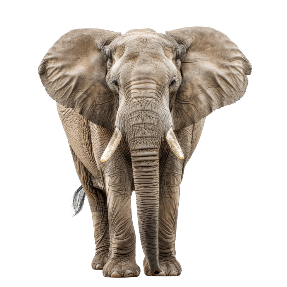 An African elephant is standing on a plain background, a african elephant isolated on transparent background png
