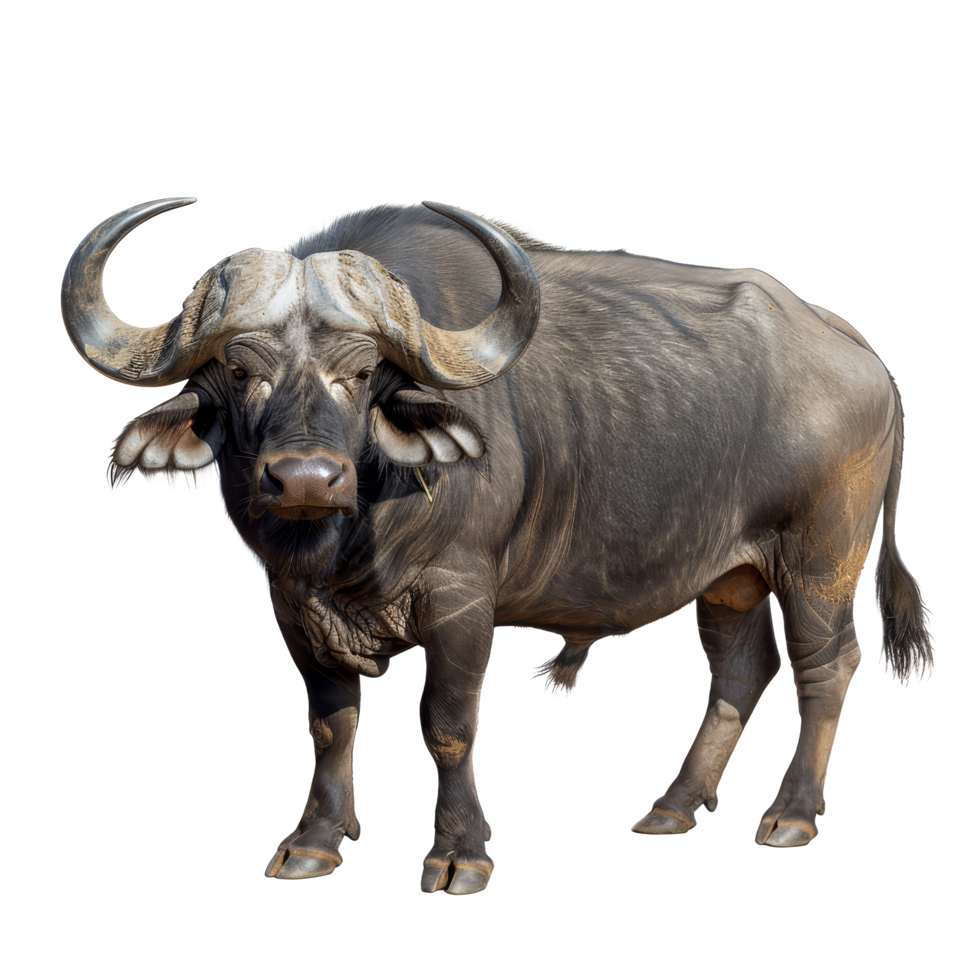 An African buffalo standing in front of a white backdrop, a african buffalo isolated on transparent background png
