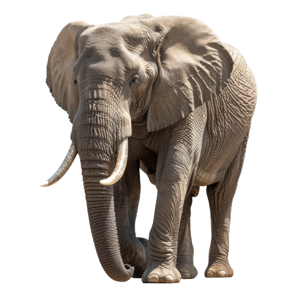 An African elephant is walking gracefully on a plain background, a african elephant isolated on transparent background png