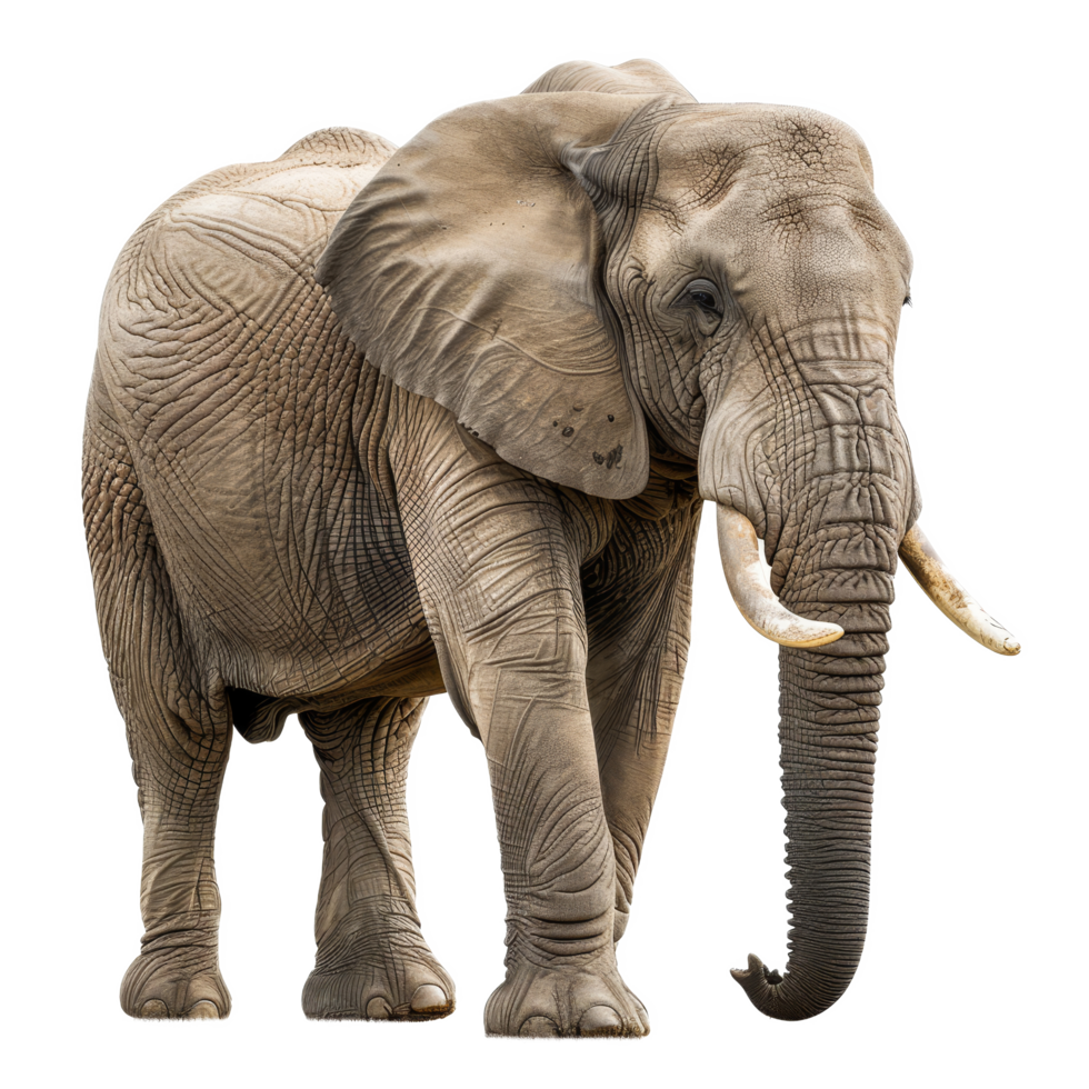 An African elephant stands on a plain background, a african elephant isolated on transparent background png
