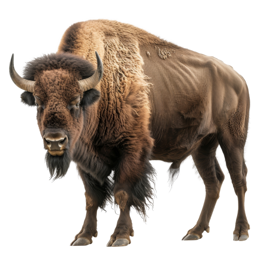 American bison standing against a background, a american bison isolated on transparent background png