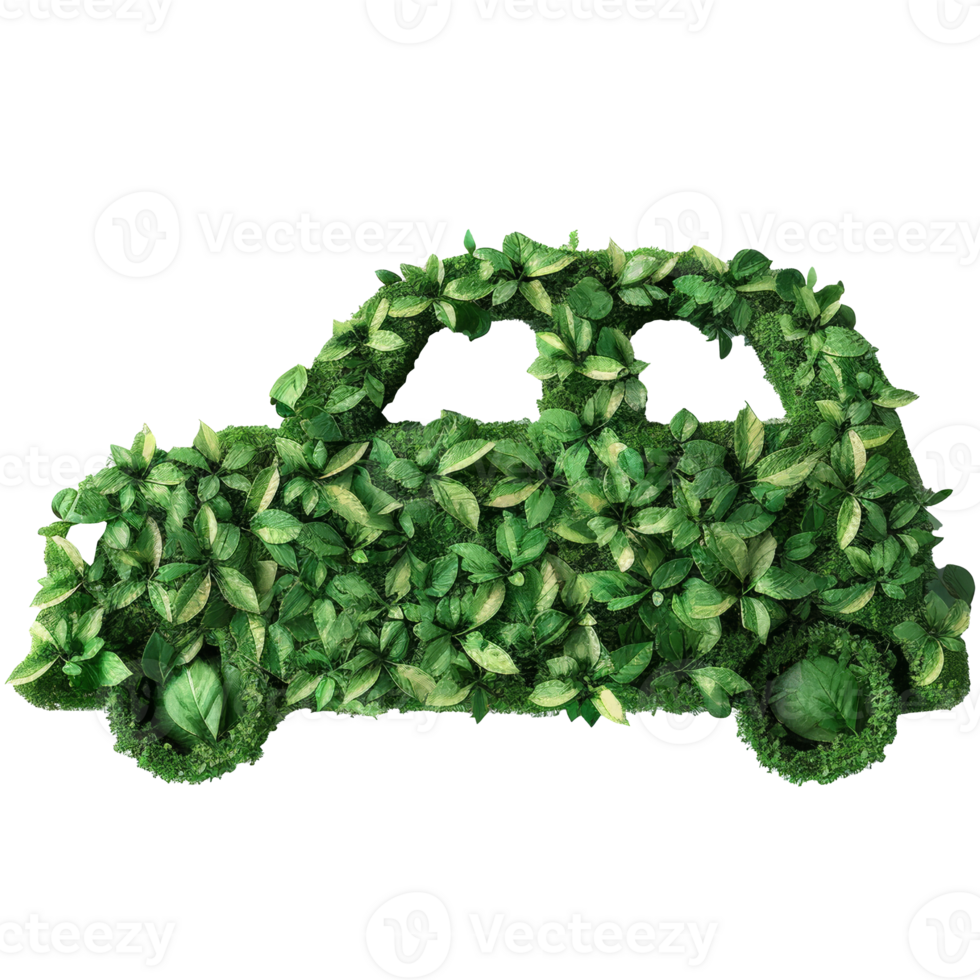 Pile of green leaves in the shape of a car, transparent background png