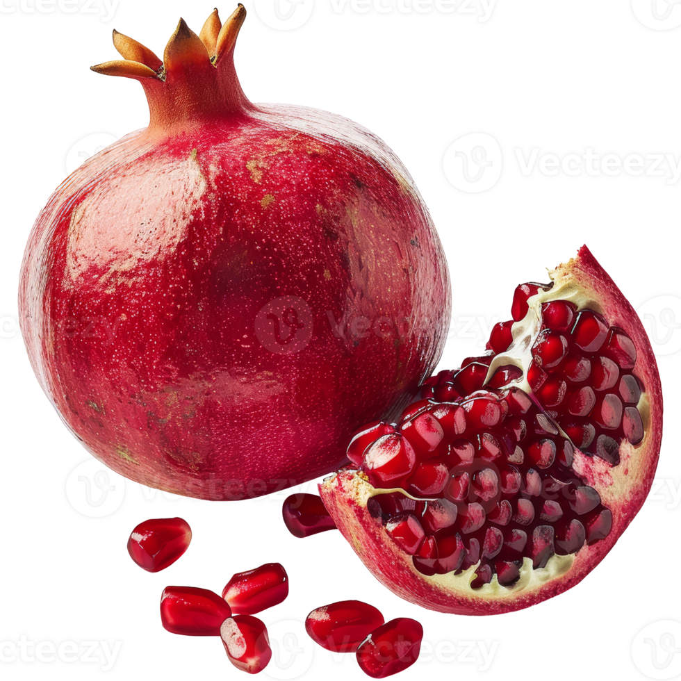 Whole and separated pomegranates, transparent background png
