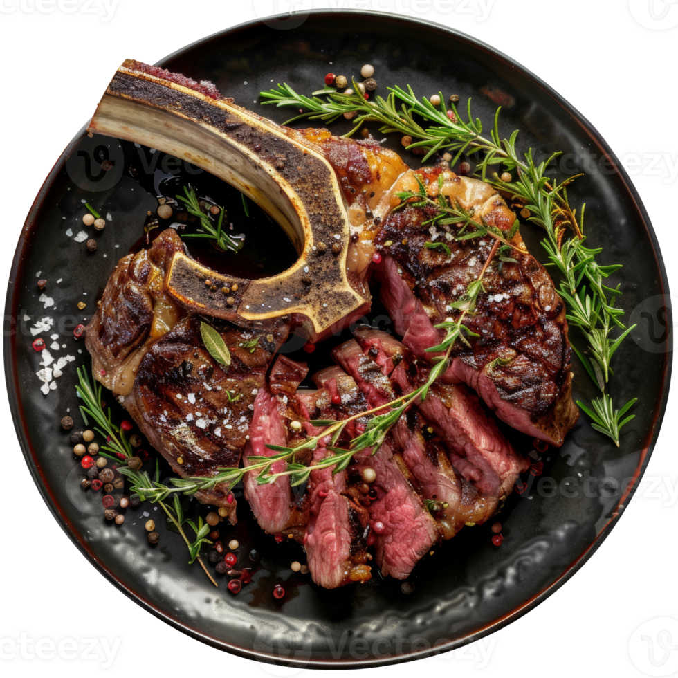 Luxurious tomahawk steak on plate, transparent background png