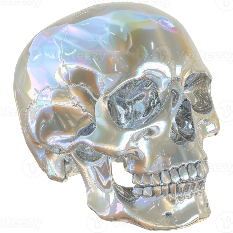 Realistic crystal skull, transparent background png