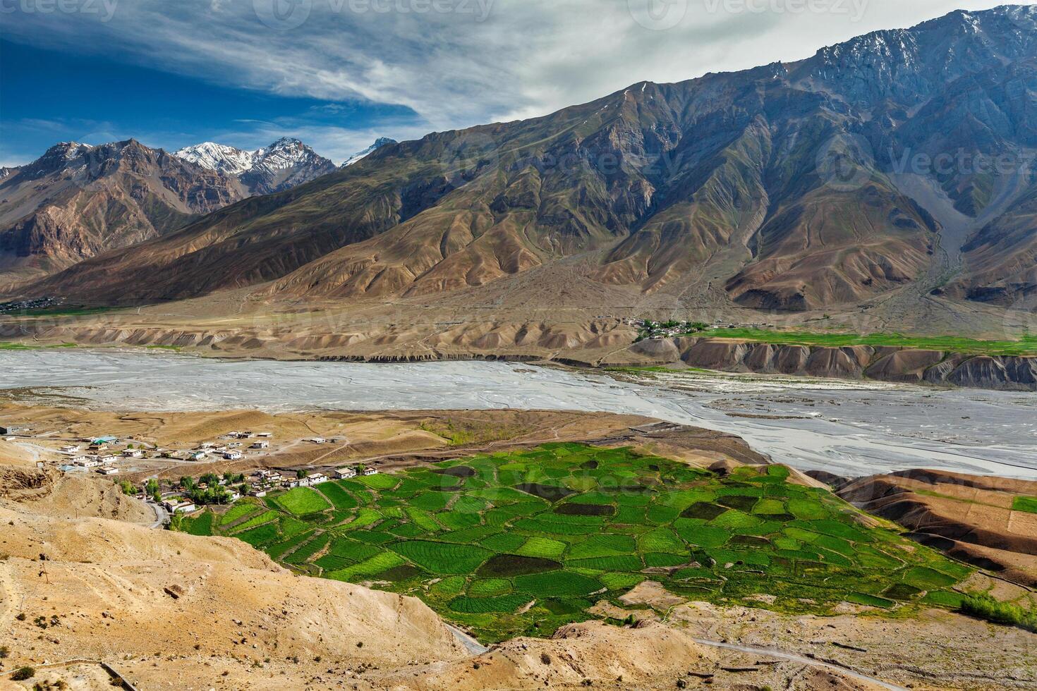 View of Spiti valley and Spiti river in Himalayas , India photo