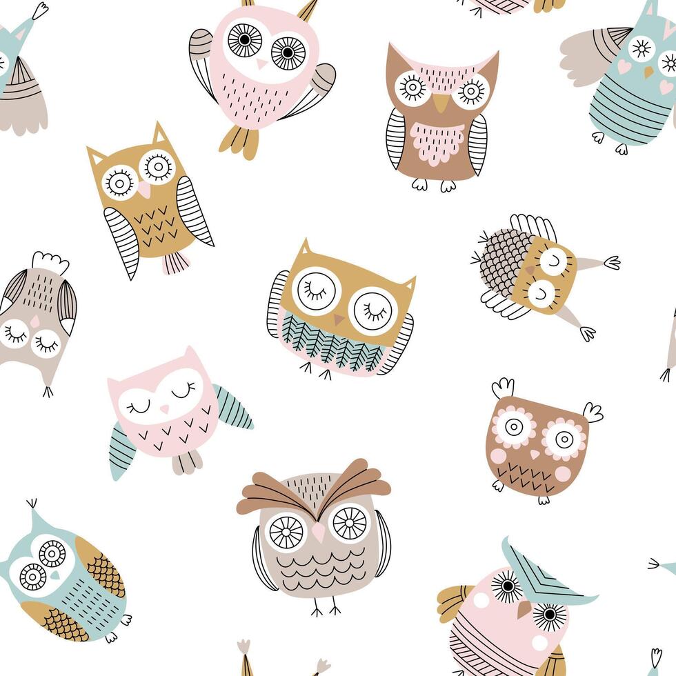 Seamless pattern with owls. Childish background. Ideal for fabrics, textiles, apparel, wallpaper. vector