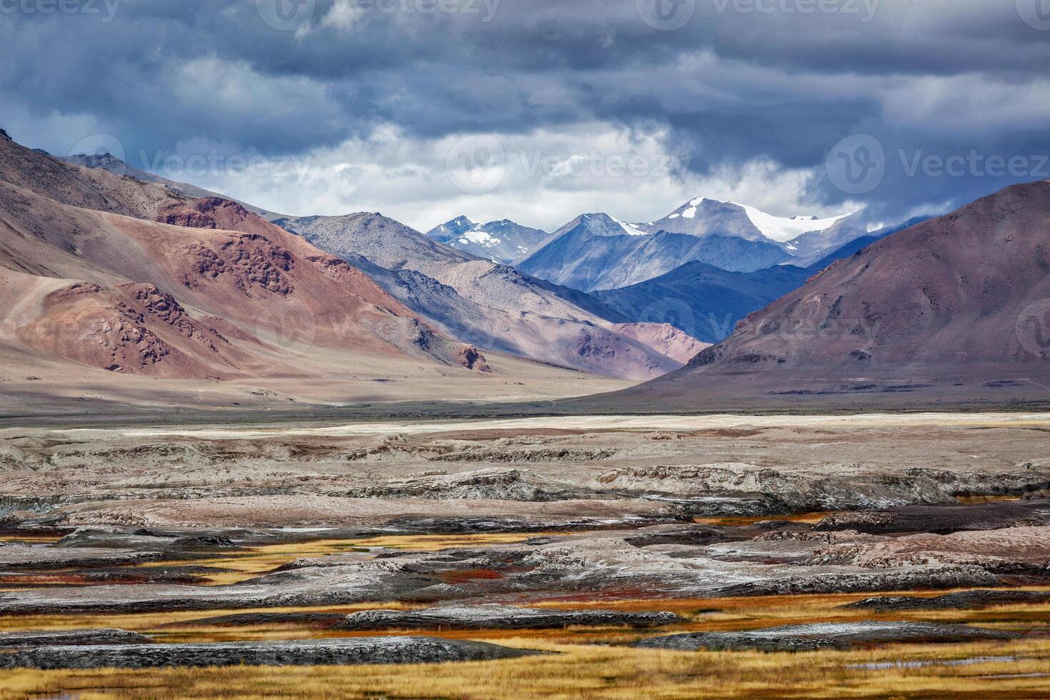 Himalayan lake Tso Kar in Himalayas, Ladakh, India photo