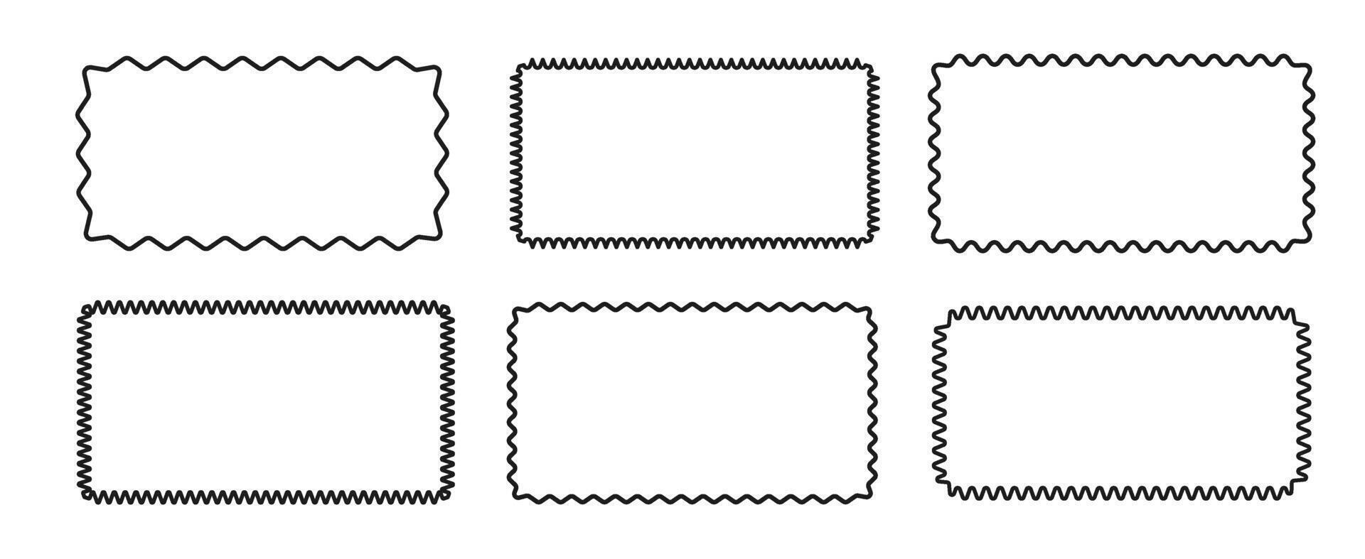 Set of rectangular frame borders with zigzag wavy edges isolated on white background. illustration vector