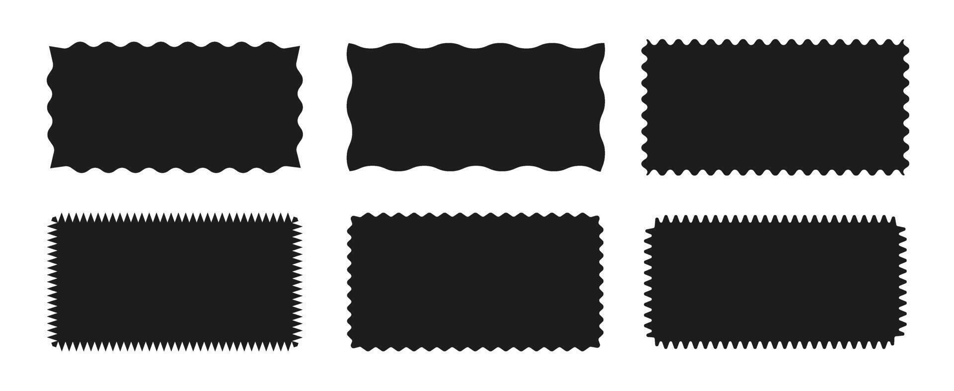 Group of rectangular shapes with zigzag, wavy, sharp-angled irregular edge isolated on white background. illustration vector