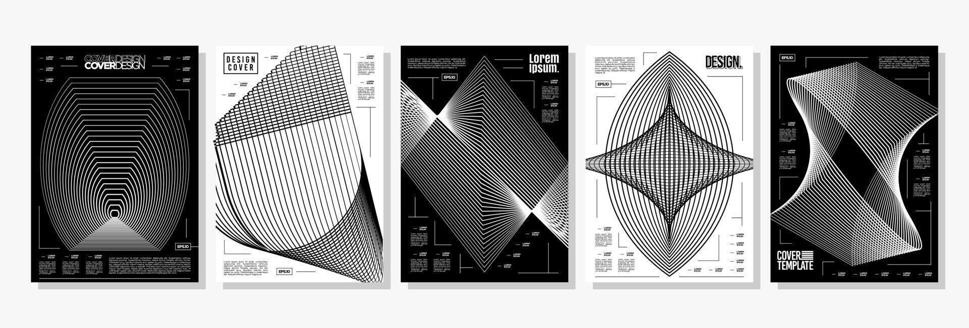 Technology digital black white dynamic blend line cover set vector