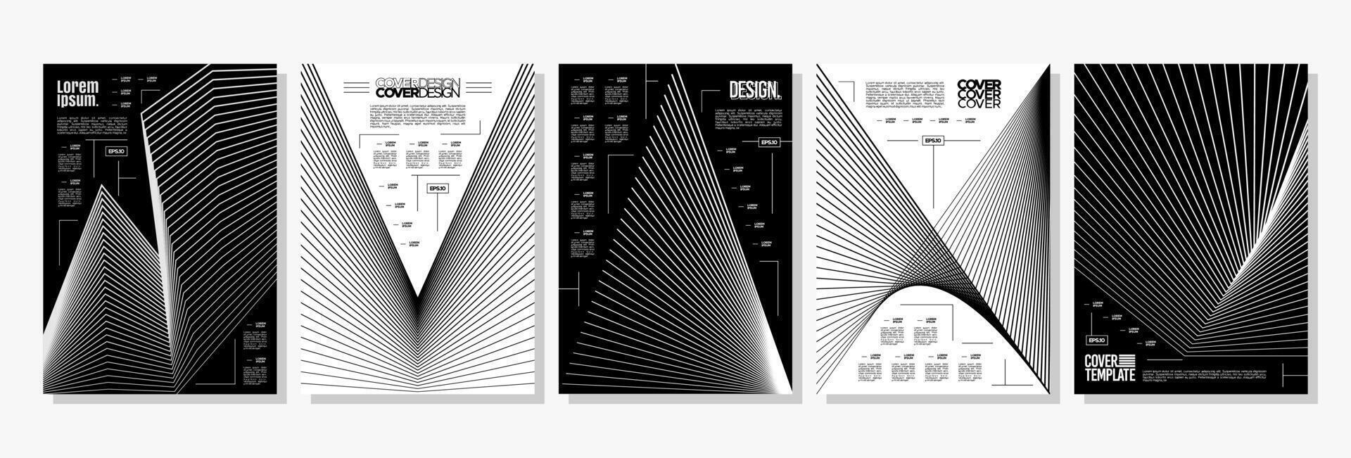 Black modern dynamic stripe line sharp abstract cover set vector