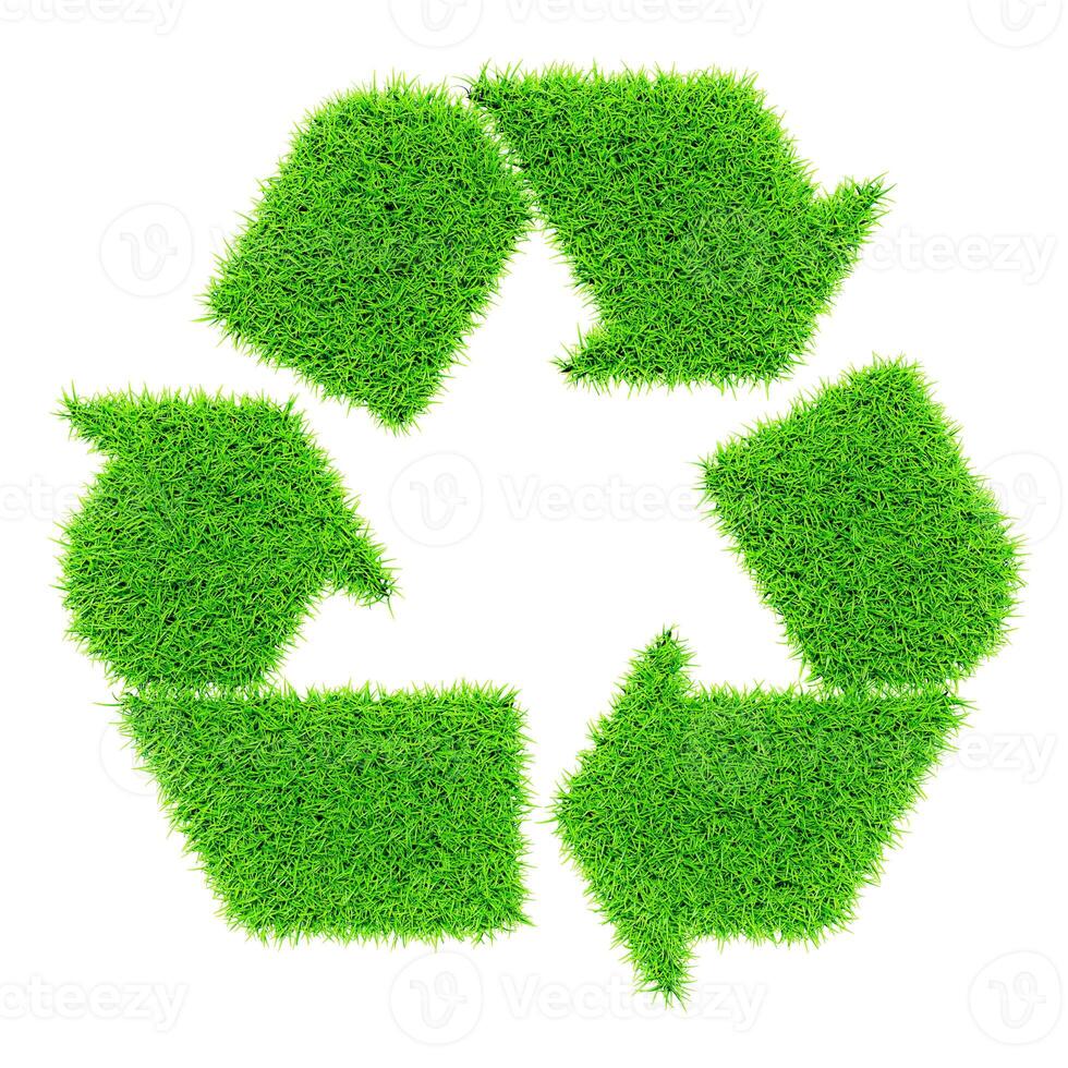 Green recycling symbol isolated on white photo