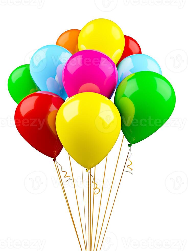 Colorful multicolored balloons isolated on white photo