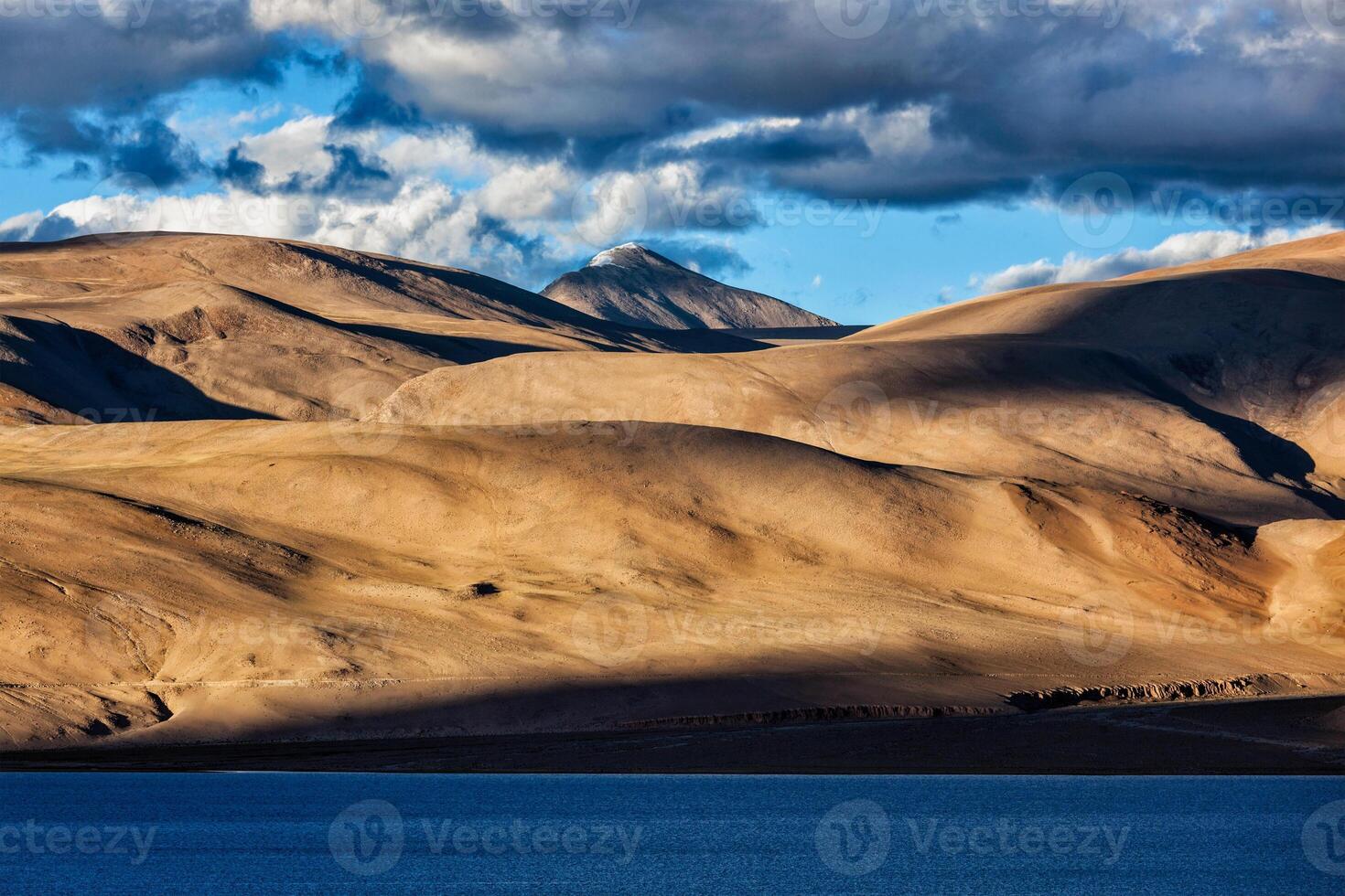 Himalayas and Lake Tso Moriri on sunset. Ladakh photo