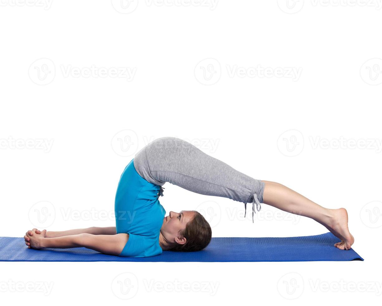Yoga young beautiful woman doing yoga asana exercise isolated photo